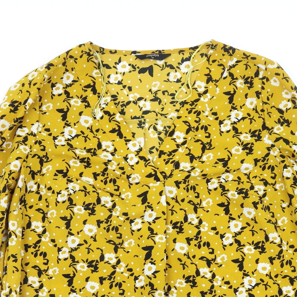 Papaya Womens Yellow Floral  Basic Blouse Size 12