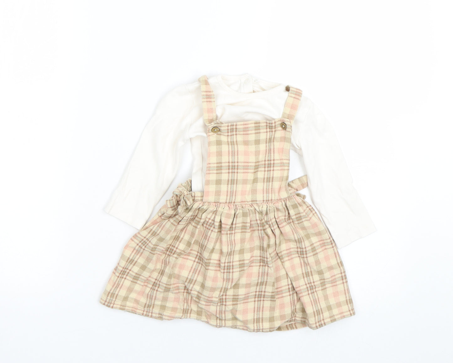 George Girls Brown Check  Pinafore/Dungaree Dress  Size 9-12 Months