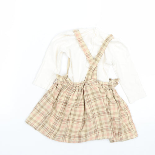 George Girls Brown Check  Pinafore/Dungaree Dress  Size 9-12 Months