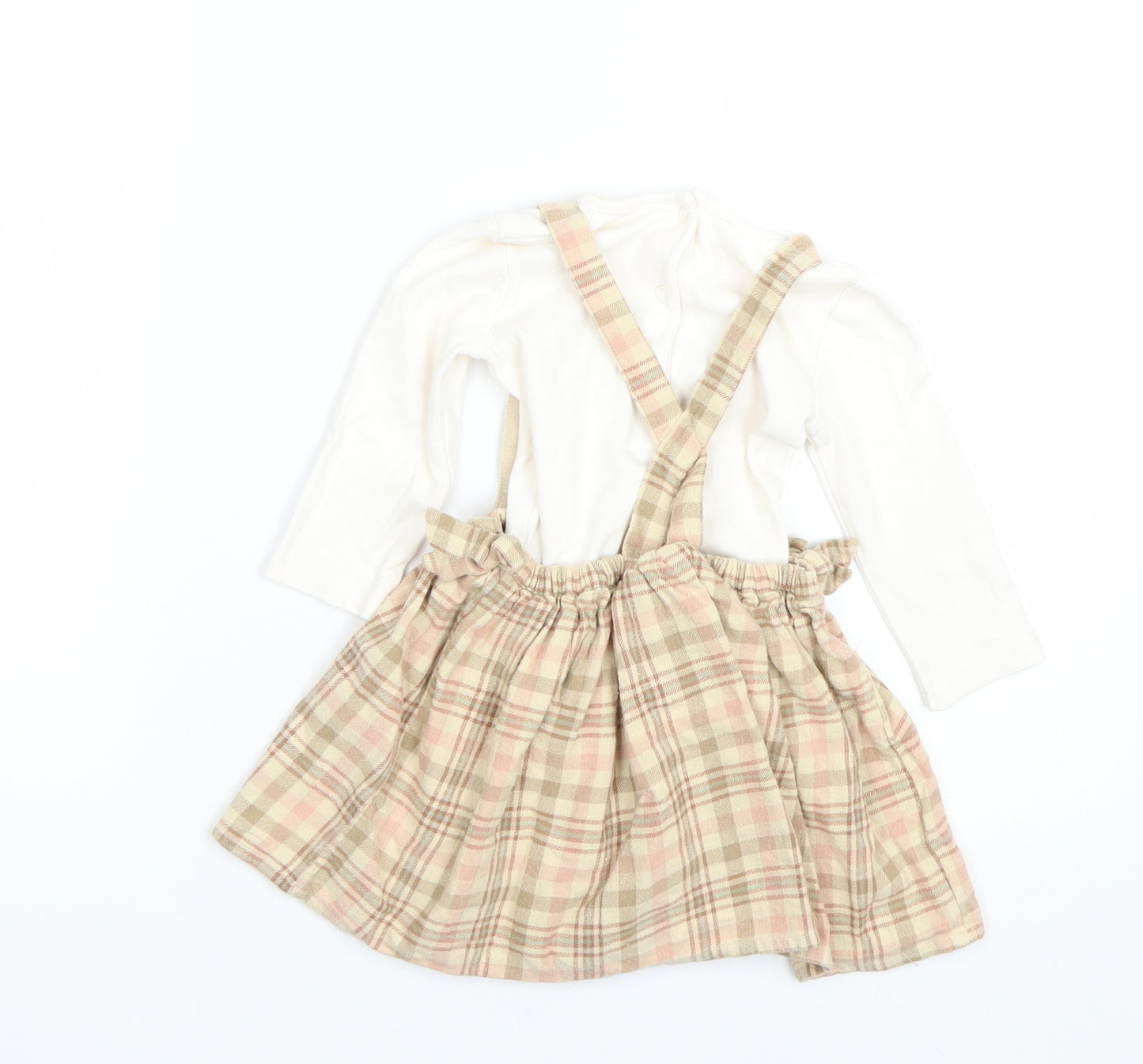 George Girls Brown Check  Pinafore/Dungaree Dress  Size 9-12 Months