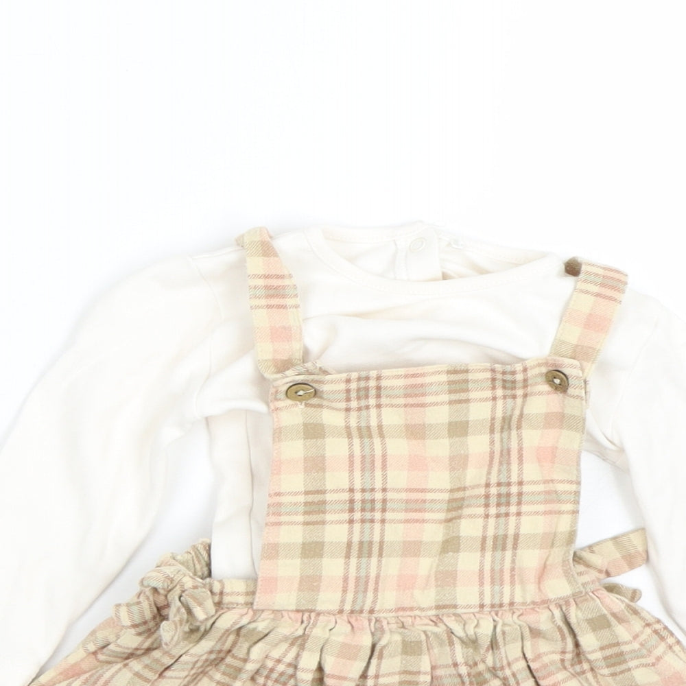 George Girls Brown Check  Pinafore/Dungaree Dress  Size 9-12 Months
