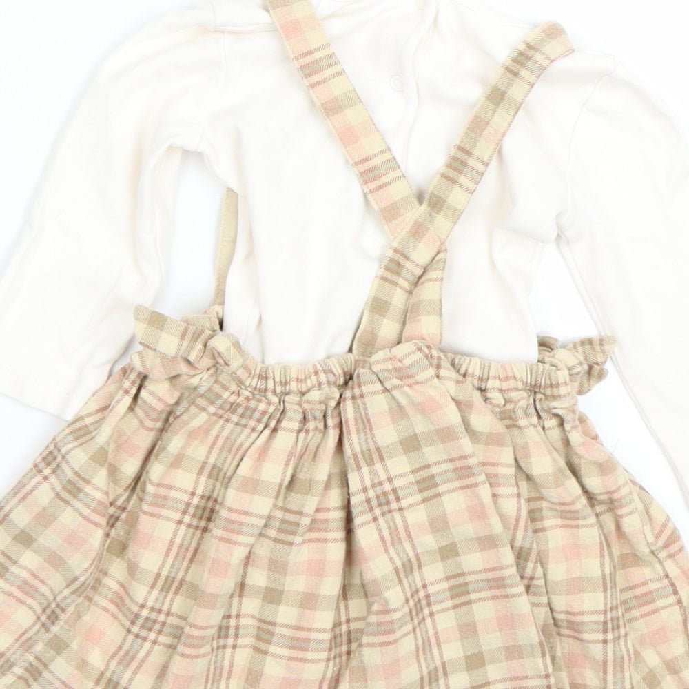 George Girls Brown Check  Pinafore/Dungaree Dress  Size 9-12 Months