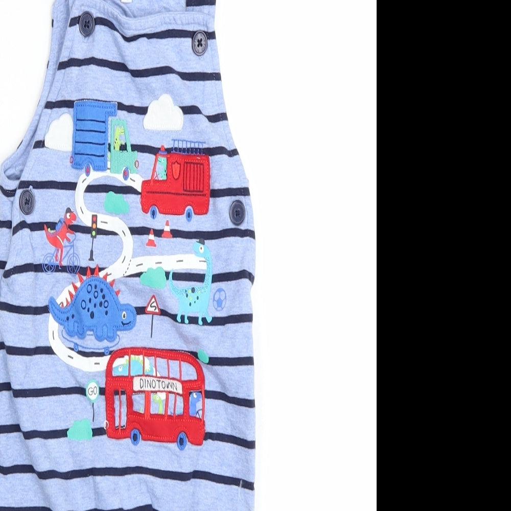 Bluezoo Boys Blue Striped  Dungaree One-Piece Size 12-18 Months  - DInosaurs