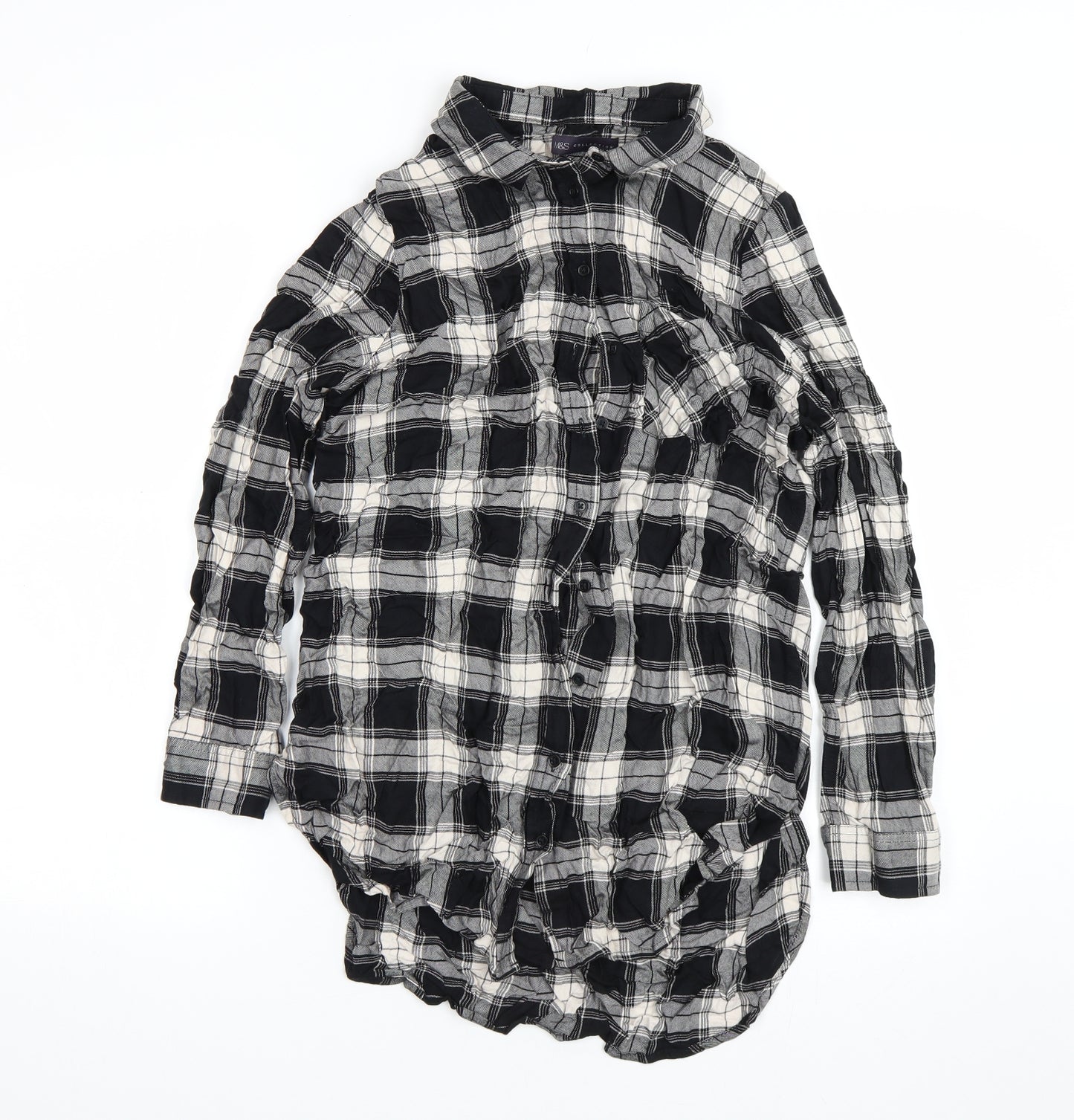 M&S Womens Black Check  Basic Button-Up Size 14