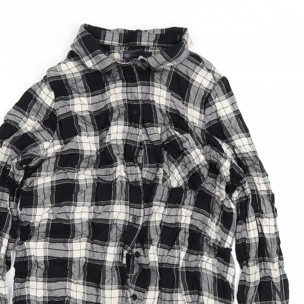 M&S Womens Black Check  Basic Button-Up Size 14