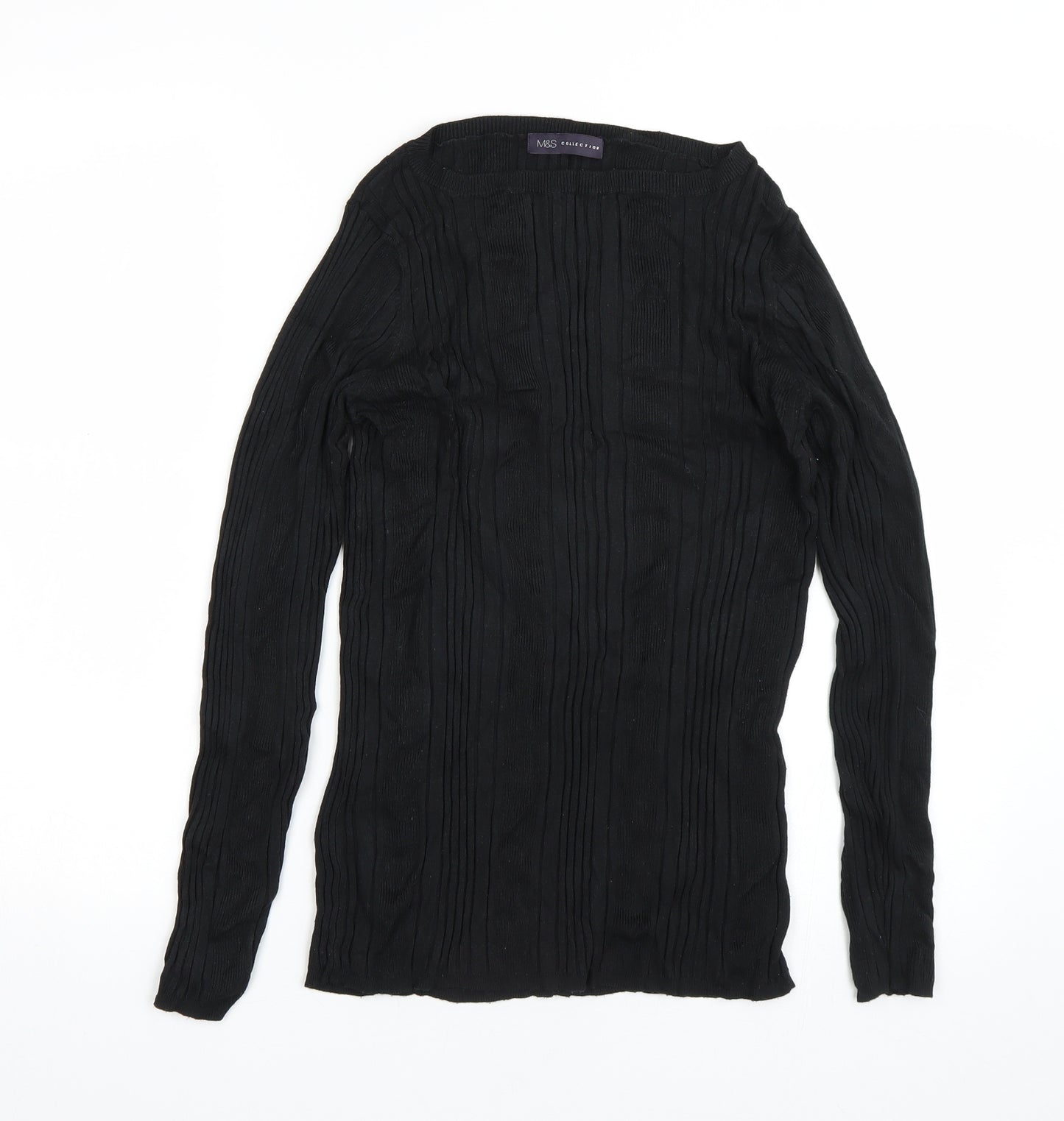 M&S Womens Black Striped  Pullover Jumper Size 16