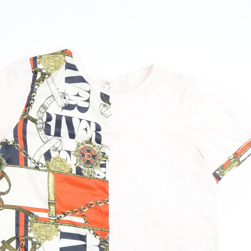 River Island Womens Beige Floral  Basic T-Shirt Size 14