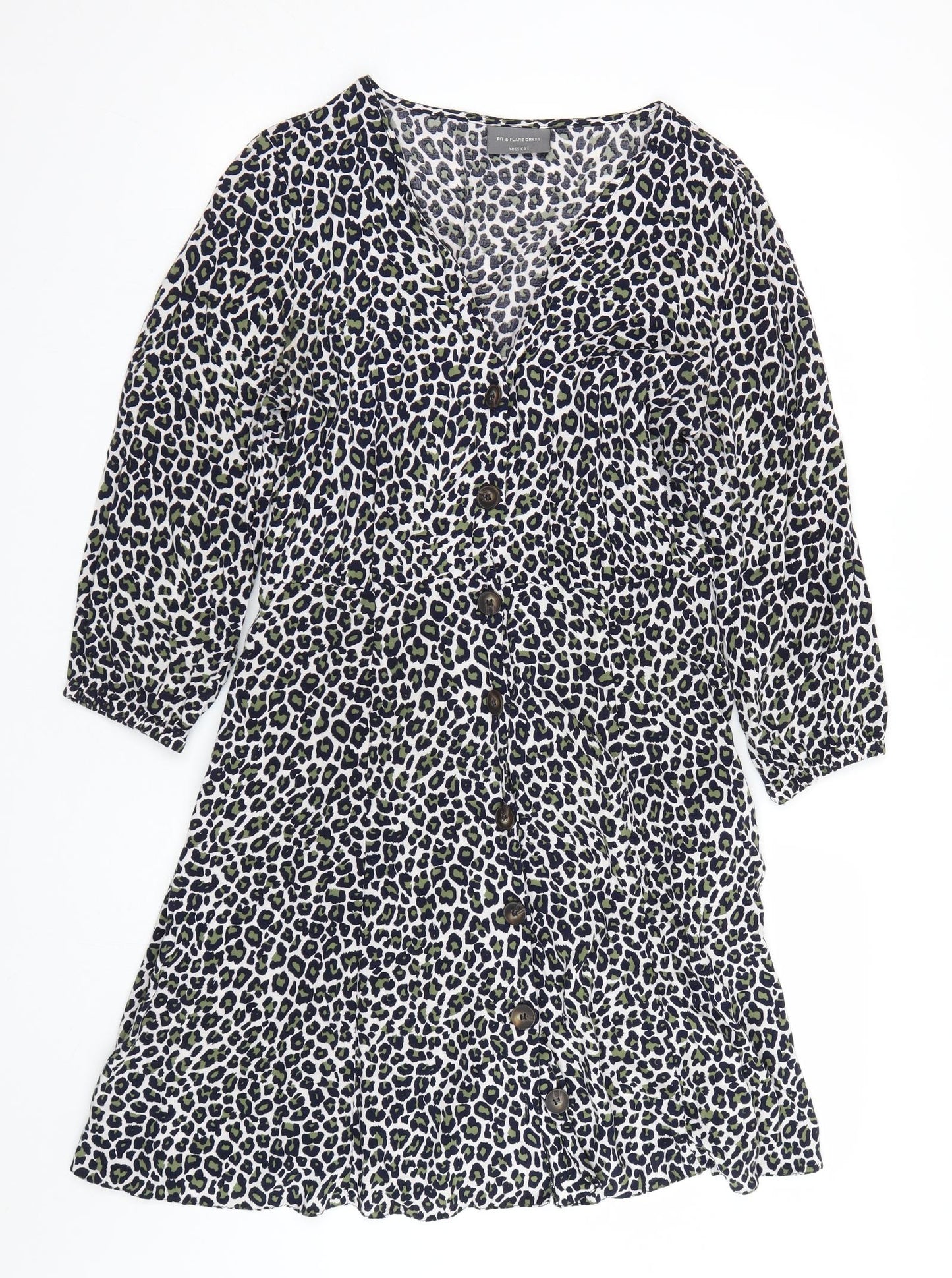 Yessica Womens Beige Animal Print  Fit & Flare  Size 10