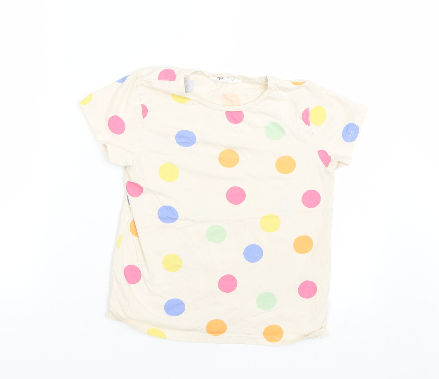 H&M Girls Beige Polka Dot  Basic T-Shirt Size 6-7 Years