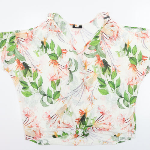 Preworn  Womens White Floral  Basic Blouse Size 14