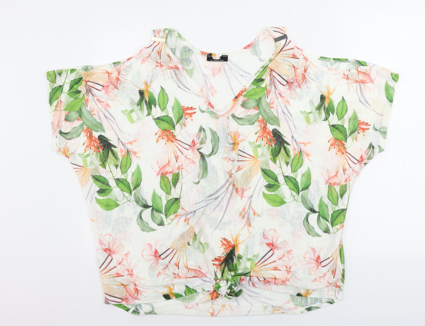 Preworn  Womens White Floral  Basic Blouse Size 14