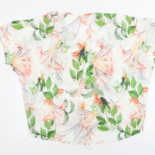 Preworn  Womens White Floral  Basic Blouse Size 14
