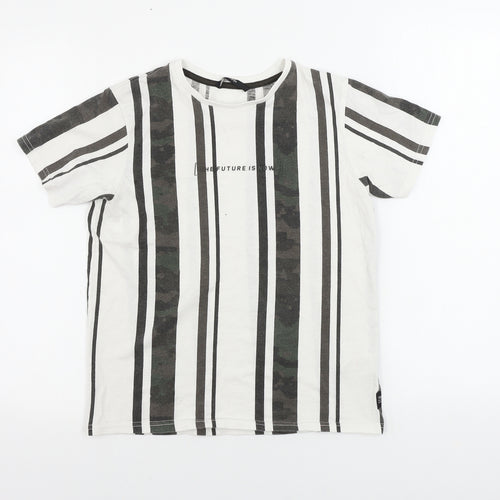 Gerorge  Boys White Striped  Basic T-Shirt Size 10-11 Years