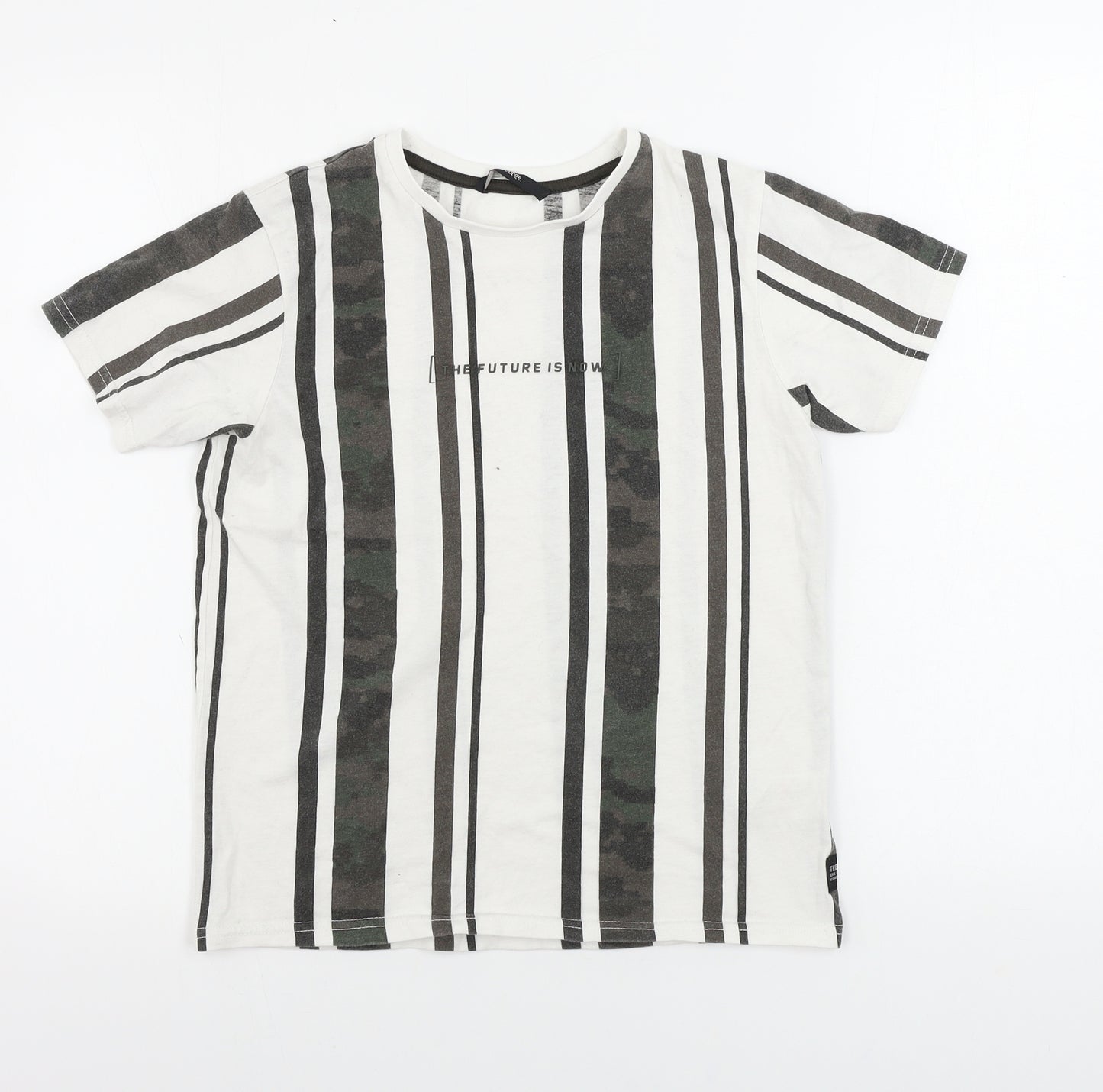 Gerorge  Boys White Striped  Basic T-Shirt Size 10-11 Years