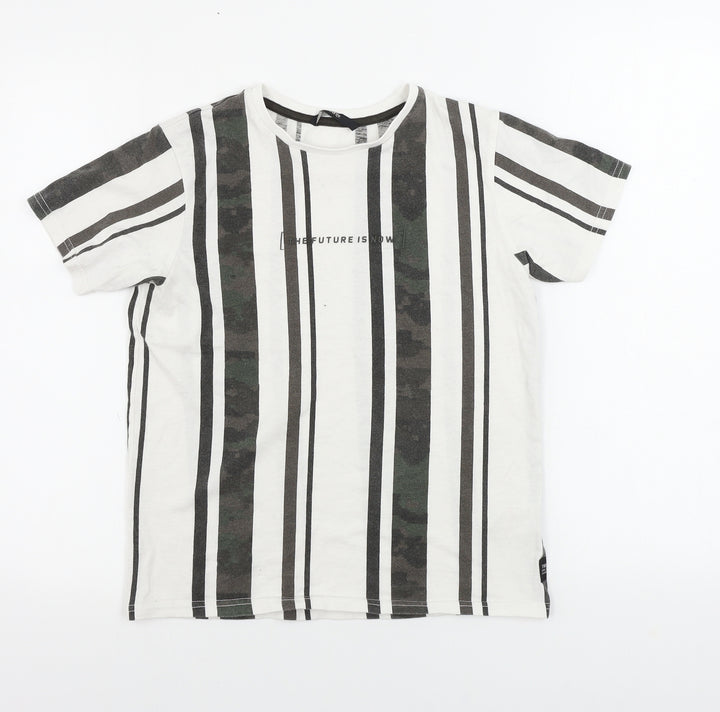 Gerorge  Boys White Striped  Basic T-Shirt Size 10-11 Years