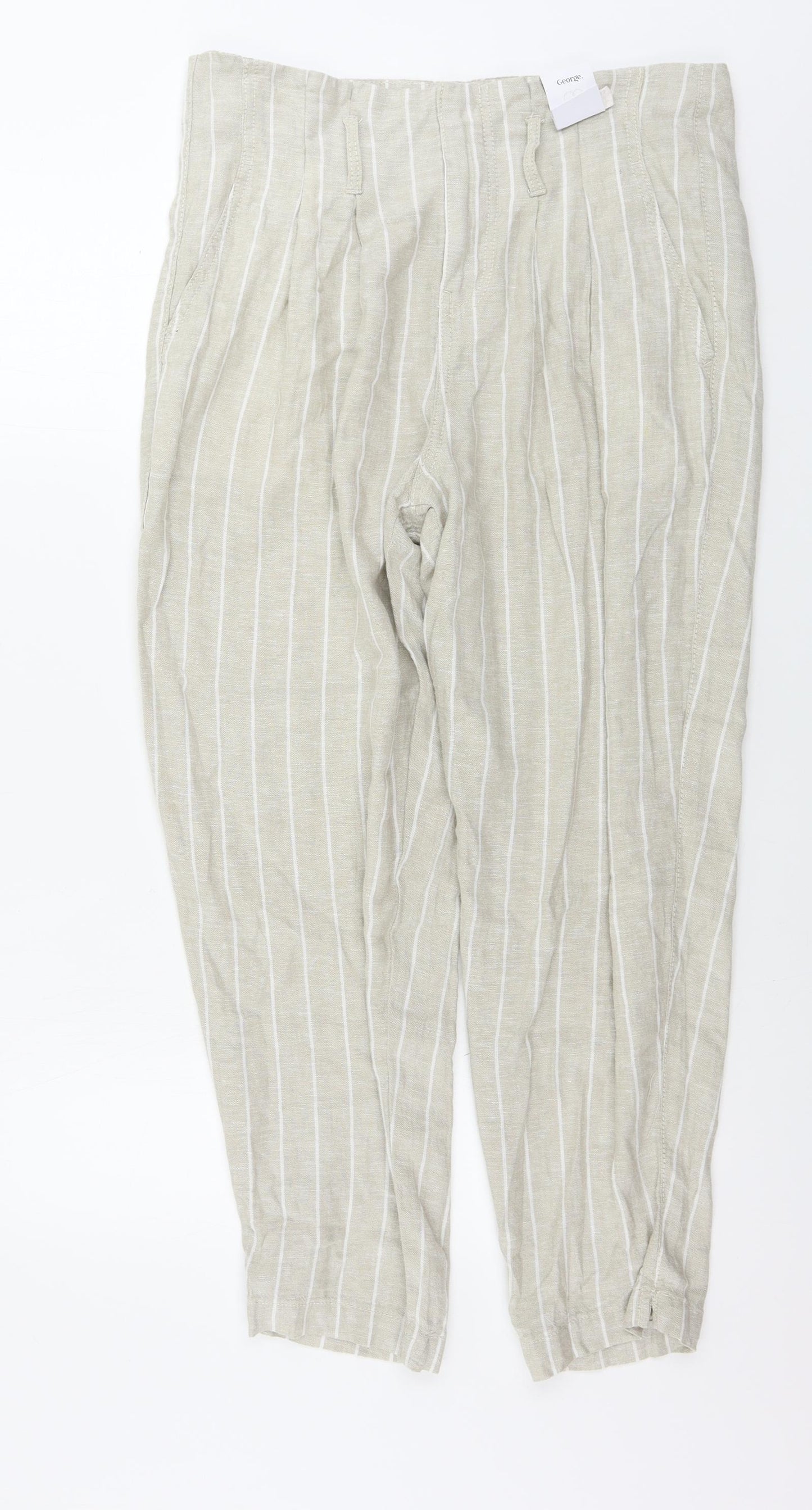 George  Womens Beige Striped  Trousers  Size 14 L25 in