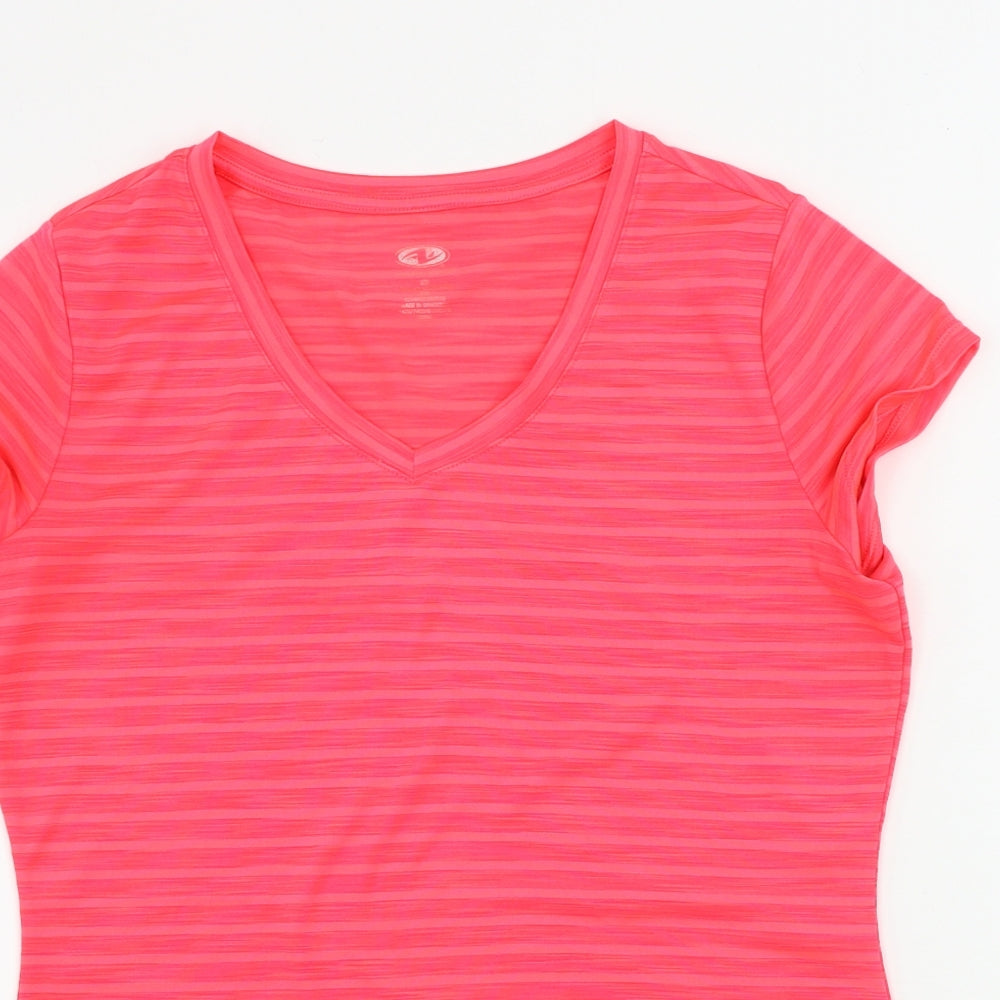 Preworn  Womens Pink Striped  Basic T-Shirt Size 10