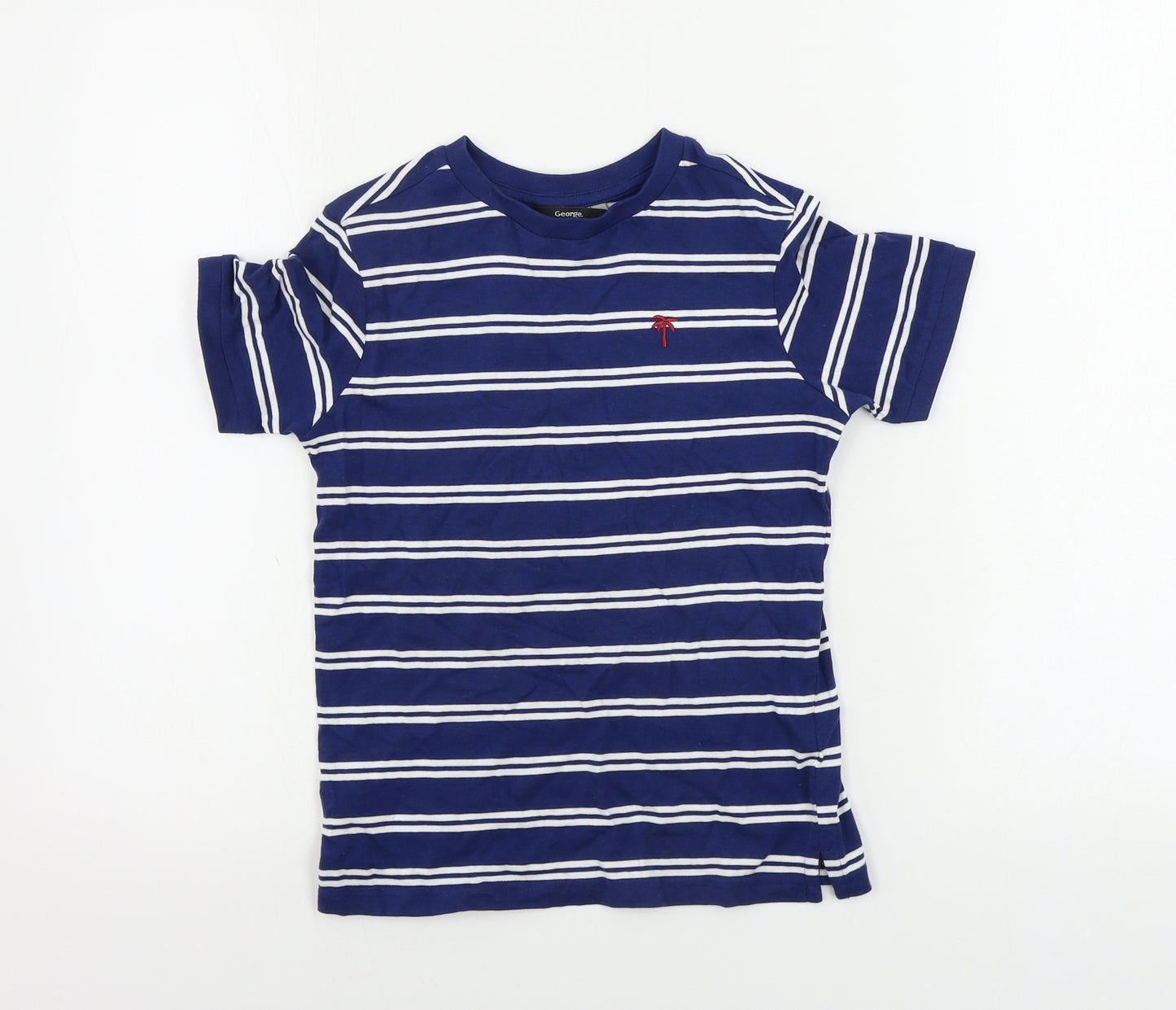 George  Boys Blue Striped  Basic T-Shirt Size 6-7 Years