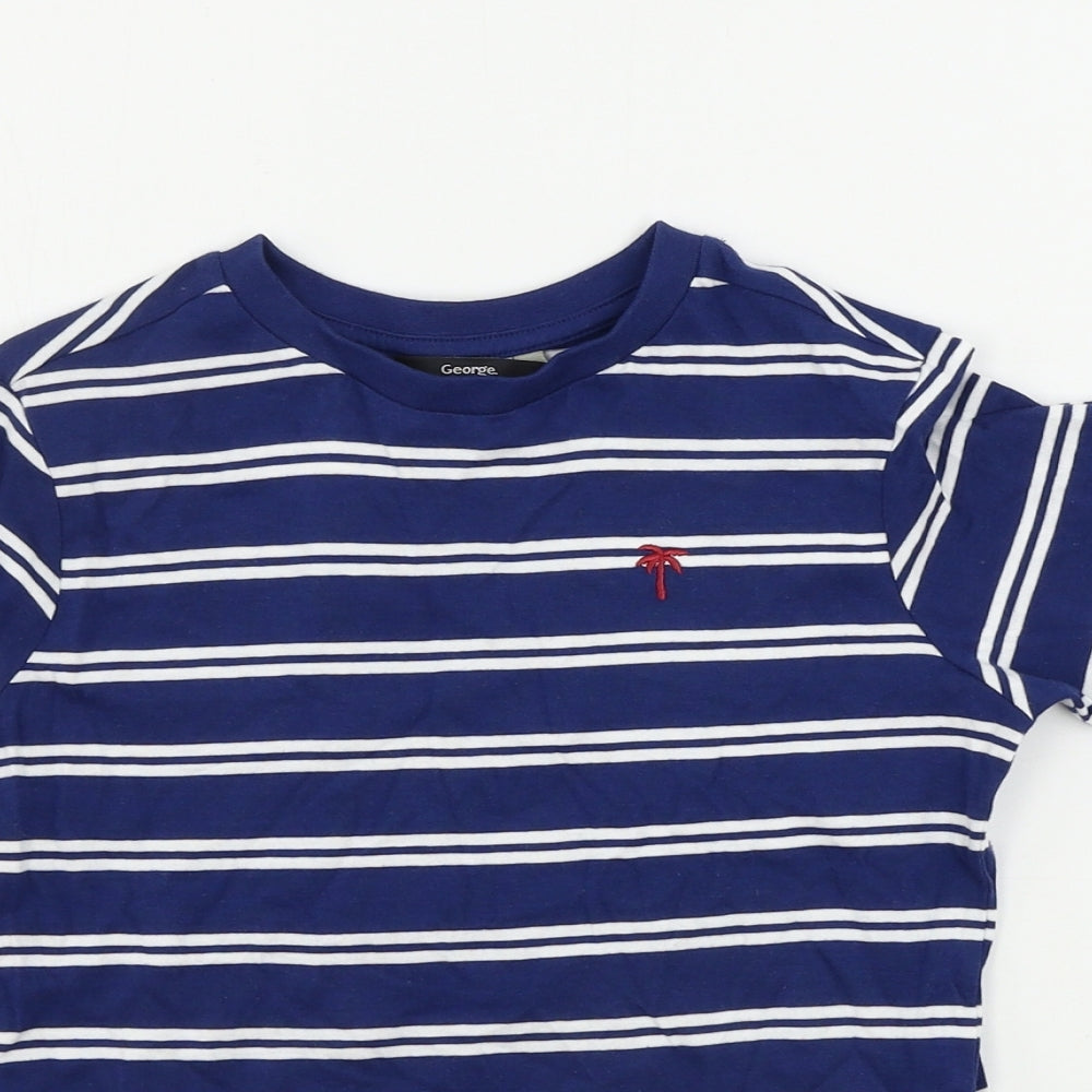 George  Boys Blue Striped  Basic T-Shirt Size 6-7 Years