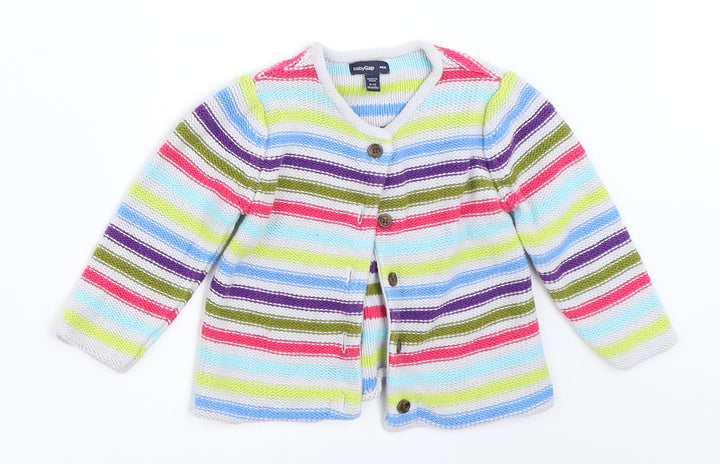 Gap Girls Grey Striped  Cardigan Jumper Size 6-9 Months