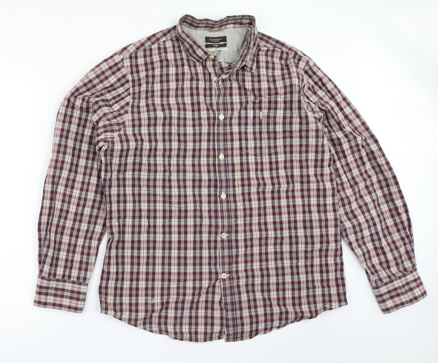 St George Mens Purple Check   Button-Up Size L
