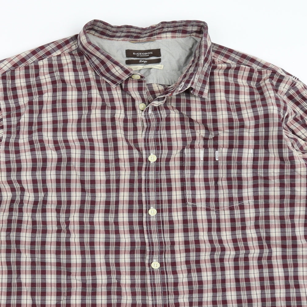 St George Mens Purple Check   Button-Up Size L