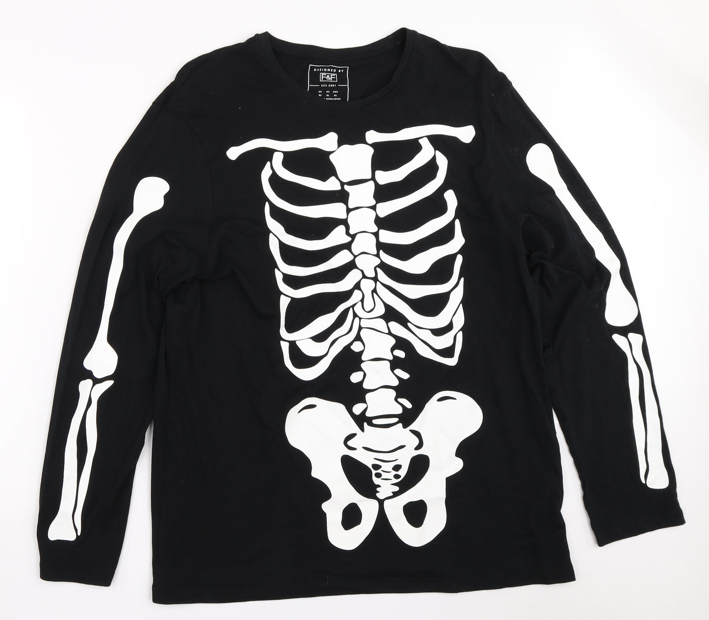 F&F Mens Black    T-Shirt Size XL  - Halloween Skeleton