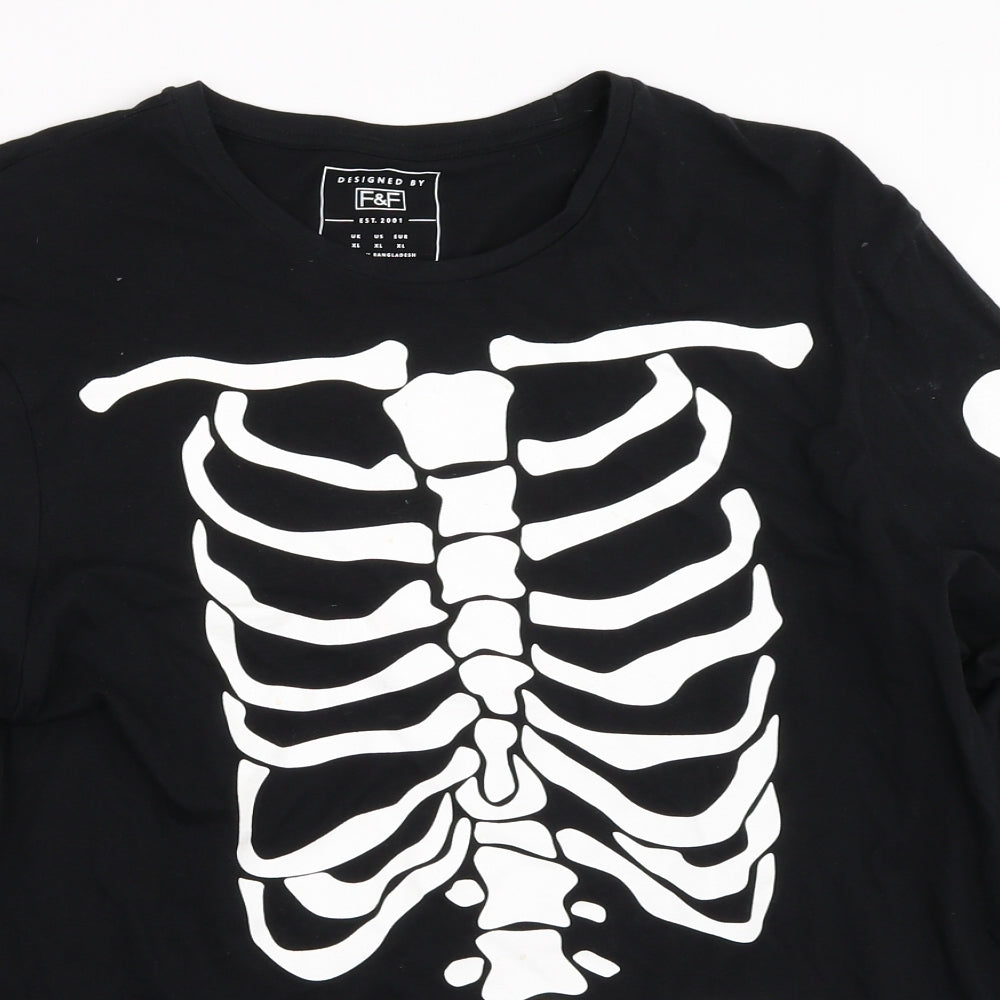 F&F Mens Black    T-Shirt Size XL  - Halloween Skeleton