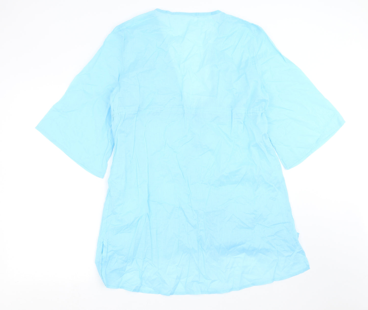 Preworn Womens Blue   Tunic Blouse Size L  - Floral embroidery, beach cover up