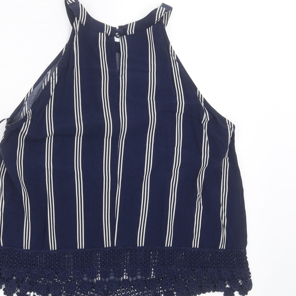Primark Womens Blue Striped  Basic Blouse Size 14  - crochet hem