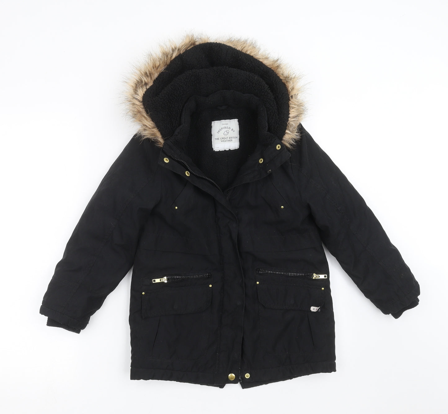 George Girls Black   Parka Jacket Size 7-8 Years