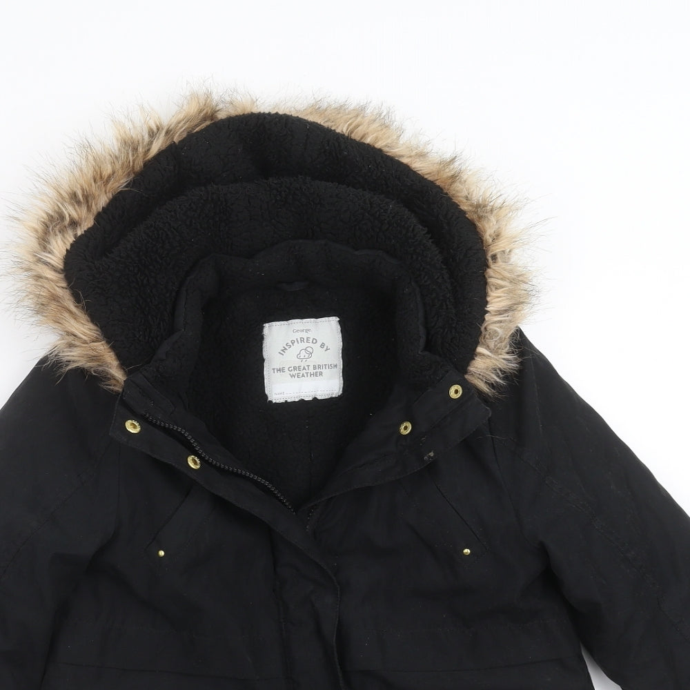 George Girls Black   Parka Jacket Size 7-8 Years