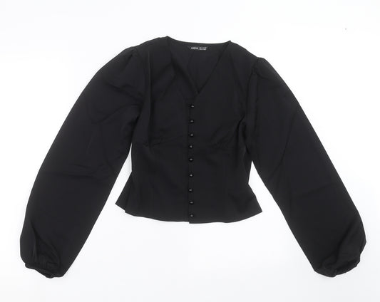 Front view of SHEIN women’s black basic blouse, size S