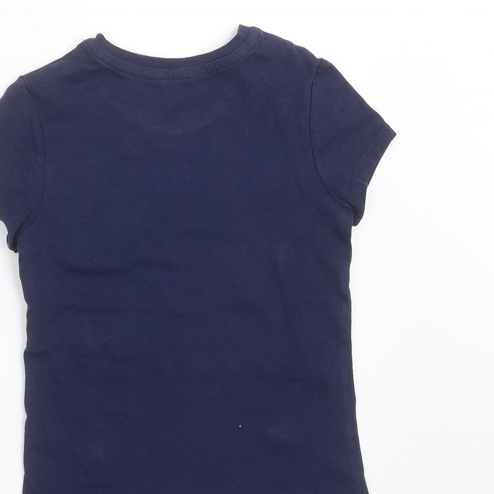 George Girls Blue   Basic T-Shirt Size 5-6 Years  - happy thoughts