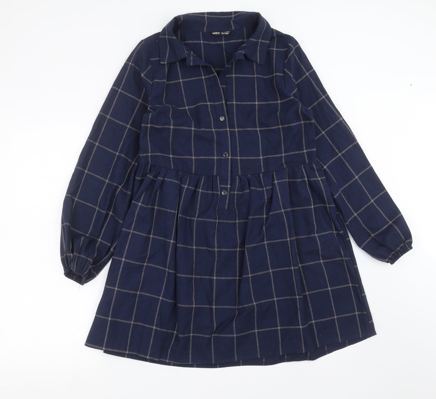 SheIn Womens Blue Check  Shirt Dress  Size S