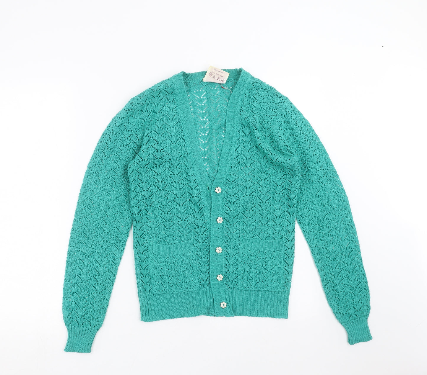 Sunhanit Womens Green Geometric Knit Cardigan Jumper Size S