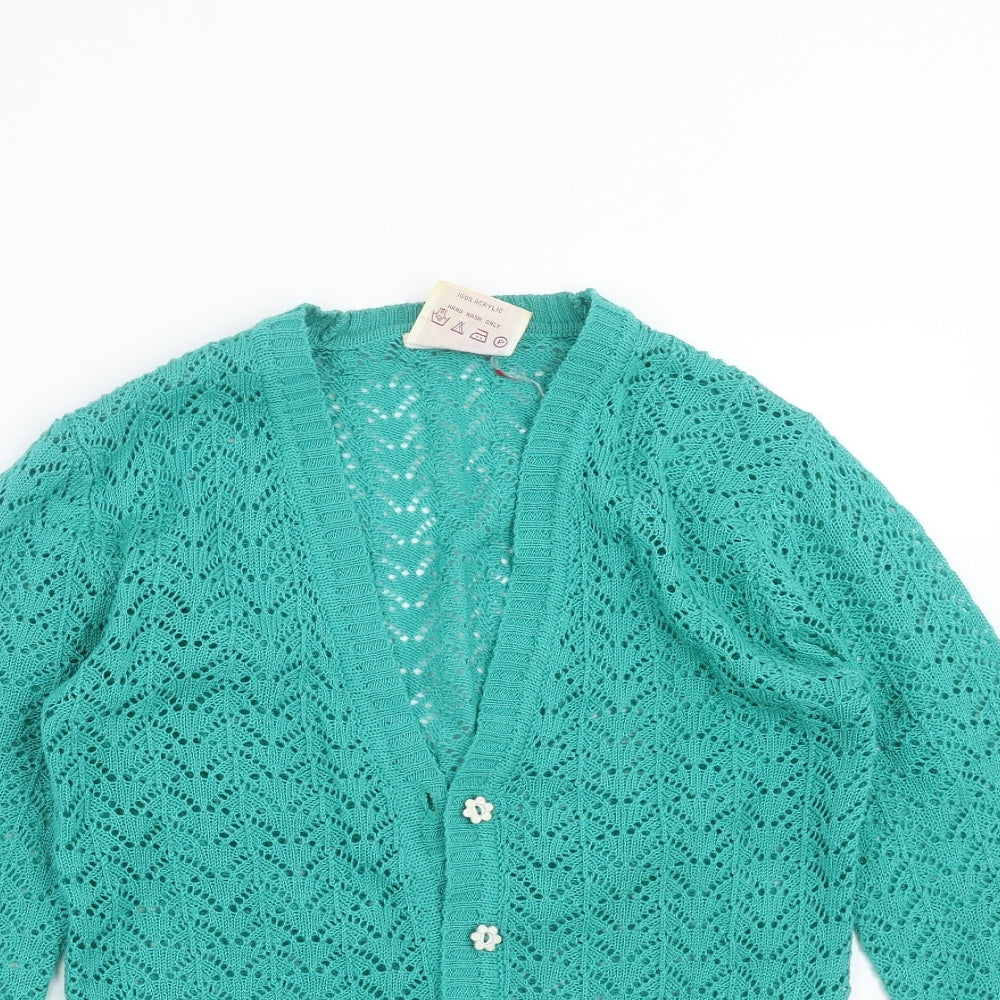 Sunhanit Womens Green Geometric Knit Cardigan Jumper Size S