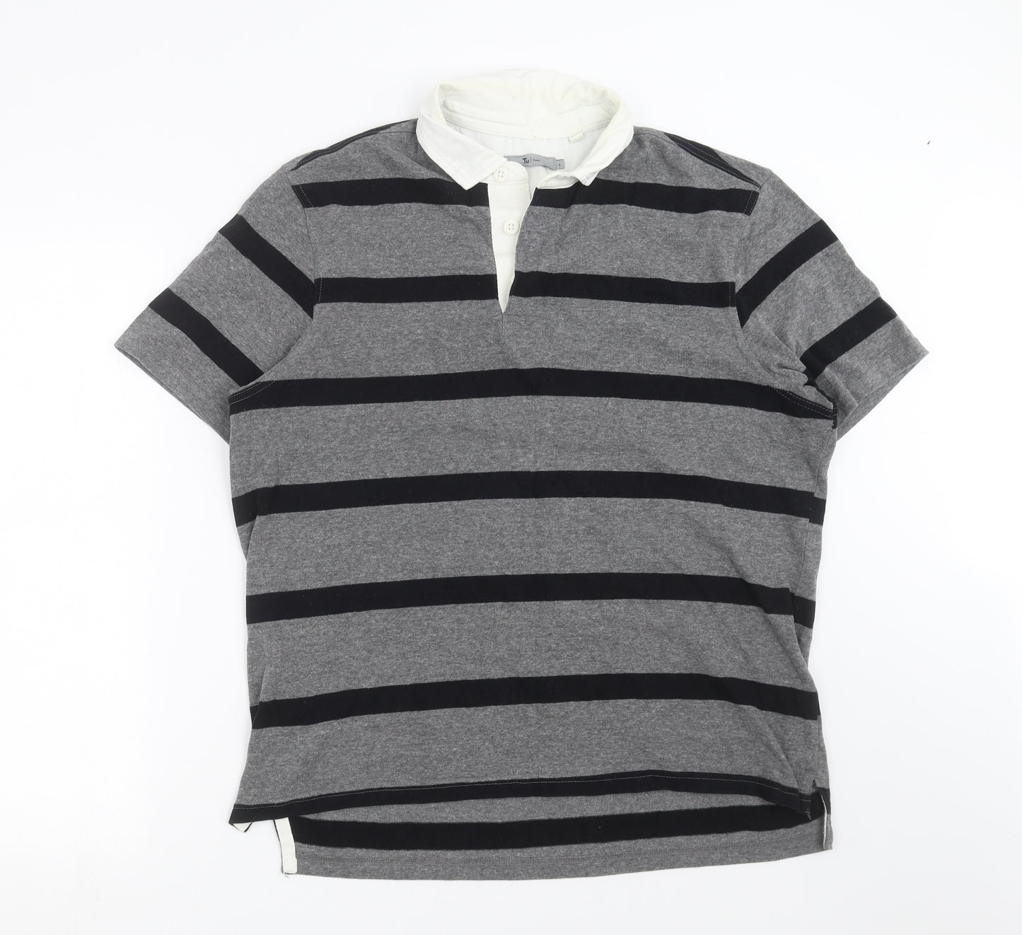 TU Mens Grey Striped   Polo Size L