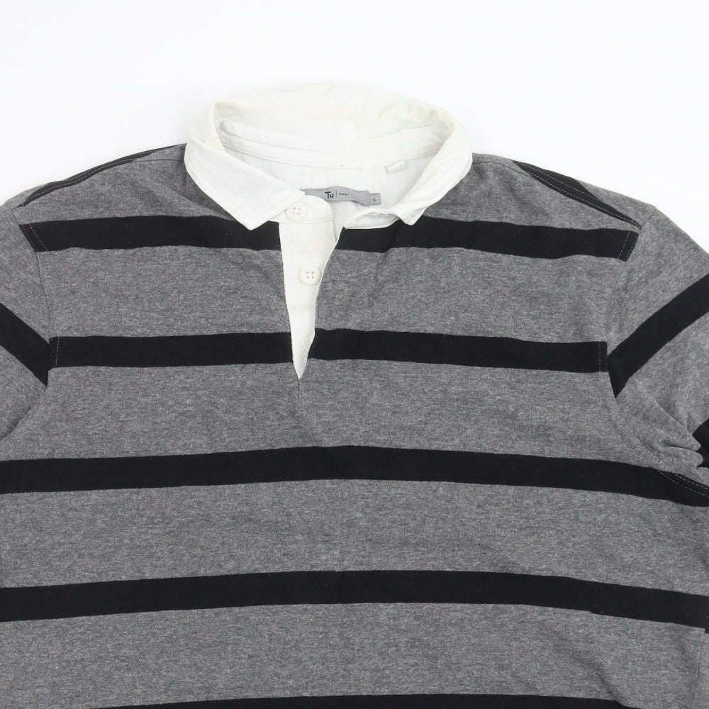TU Mens Grey Striped   Polo Size L