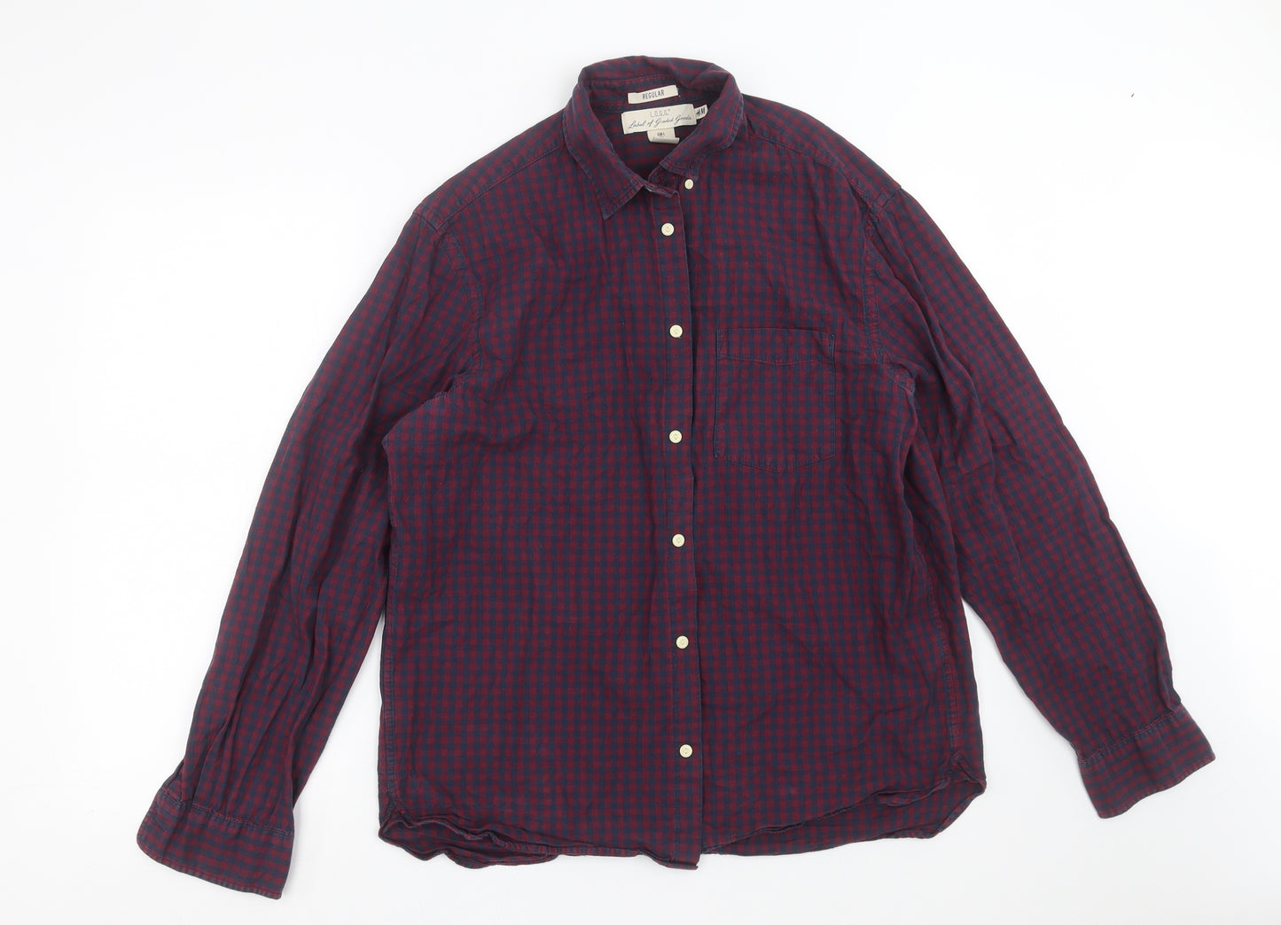 H&M Mens Purple Check   Button-Up Size L
