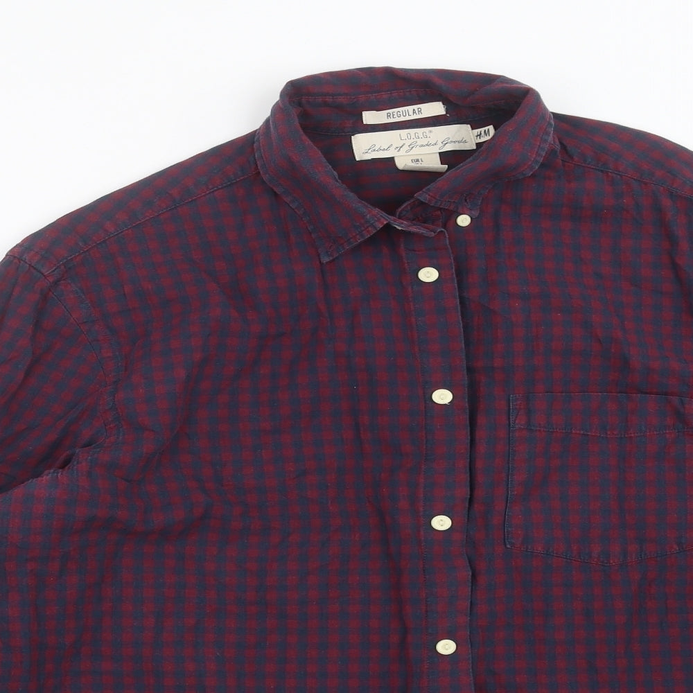 H&M Mens Purple Check   Button-Up Size L