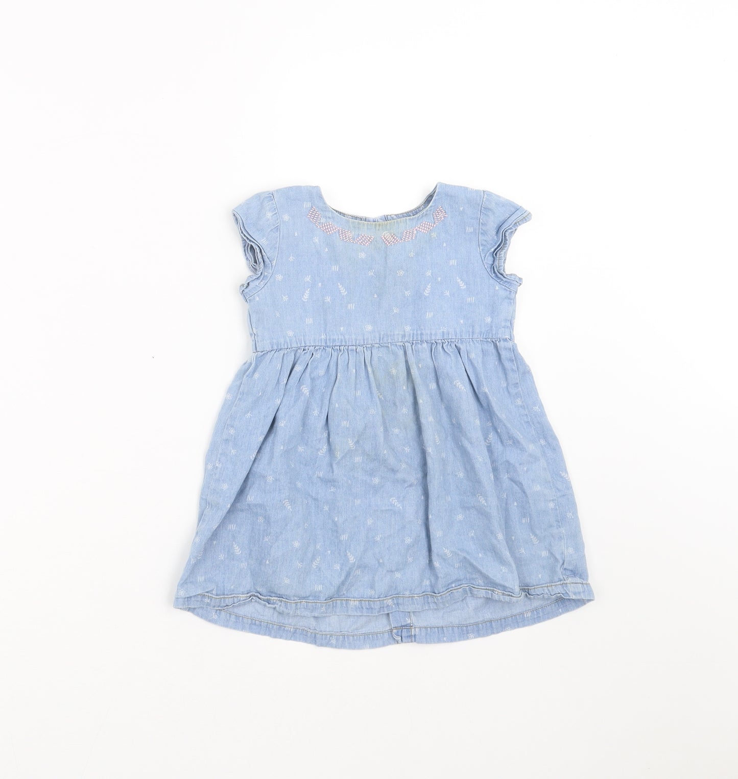 Sprout Girls Blue Floral Denim Shift  Size 2 Years