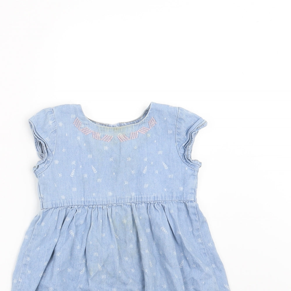 Sprout Girls Blue Floral Denim Shift  Size 2 Years