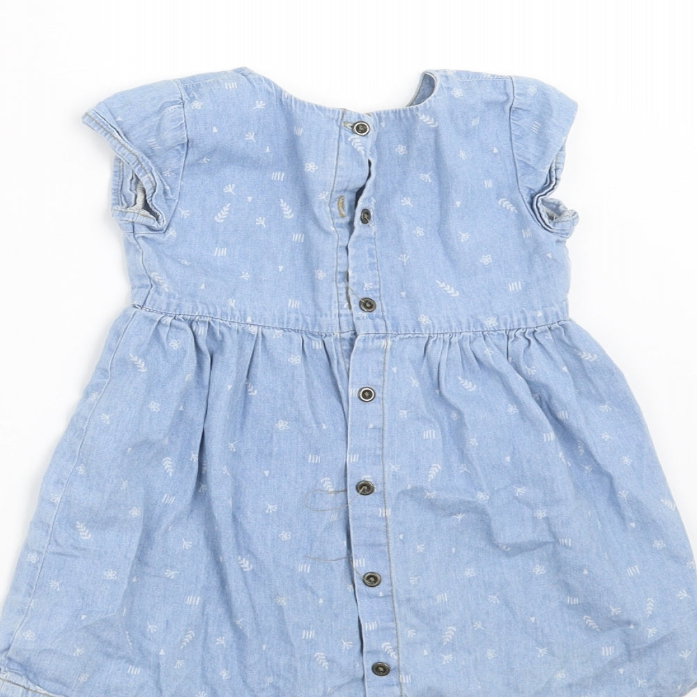 Sprout Girls Blue Floral Denim Shift  Size 2 Years