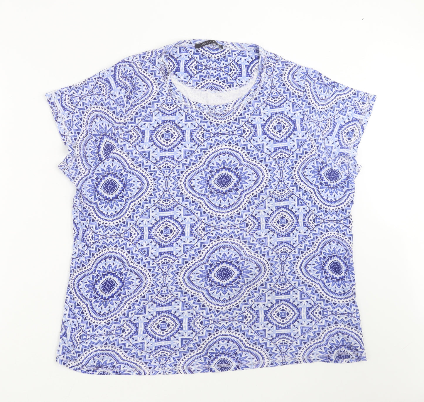 Marks and Spencer Womens Blue Geometric  Basic T-Shirt Size 22
