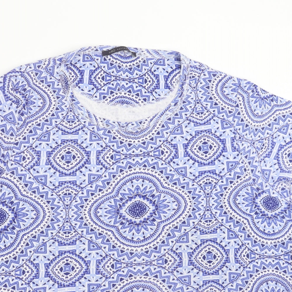Marks and Spencer Womens Blue Geometric  Basic T-Shirt Size 22