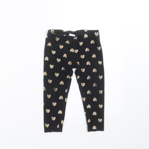 Preworn Girls Black   Carrot Trousers Size 2 Years - Heart pattern