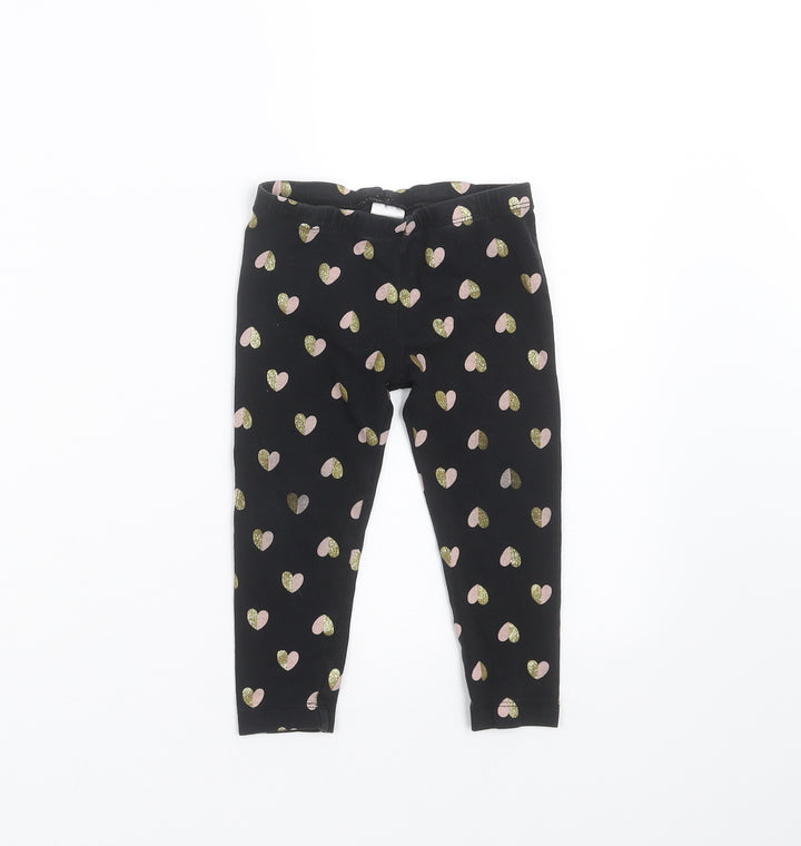 Preworn Girls Black Carrot Trousers Size 2 Years - Heart pattern