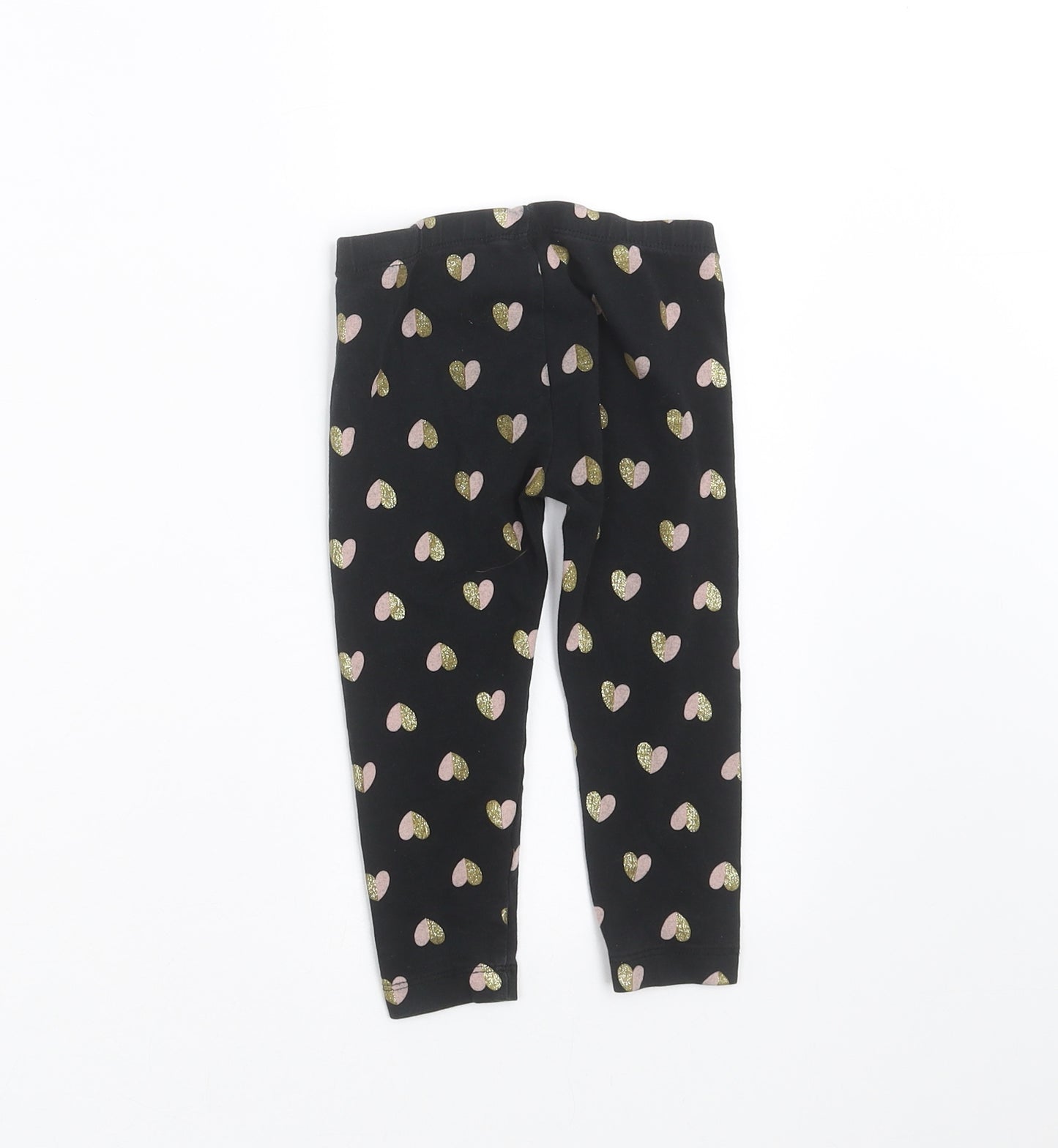 Preworn Girls Black   Carrot Trousers Size 2 Years - Heart pattern