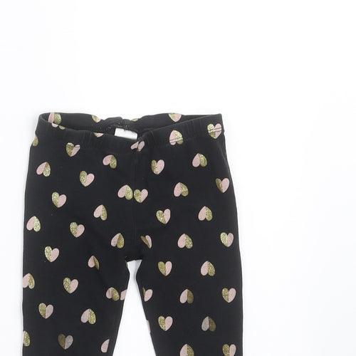 Preworn Girls Black   Carrot Trousers Size 2 Years - Heart pattern
